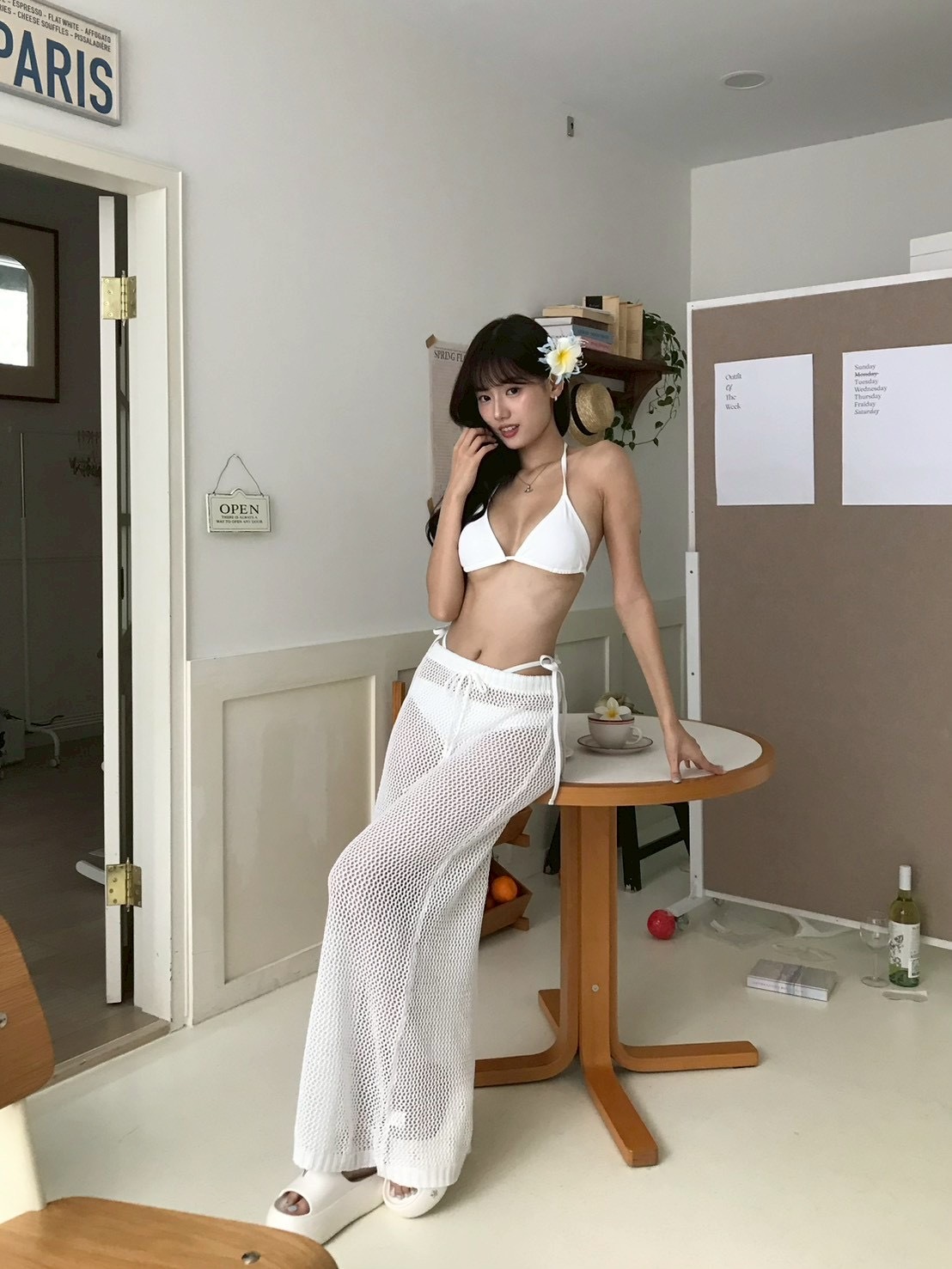 曼妙身材 比基尼+針織包臀長裙三件套 白色