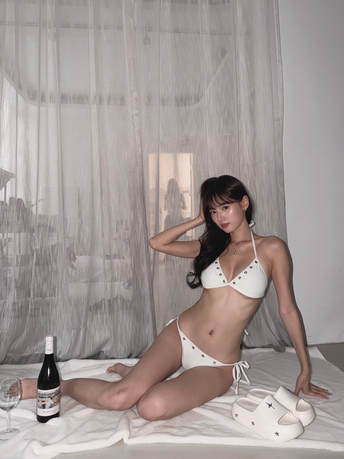 辣妹列隊🚨 鏤空卯釘綁帶比基尼set 白色