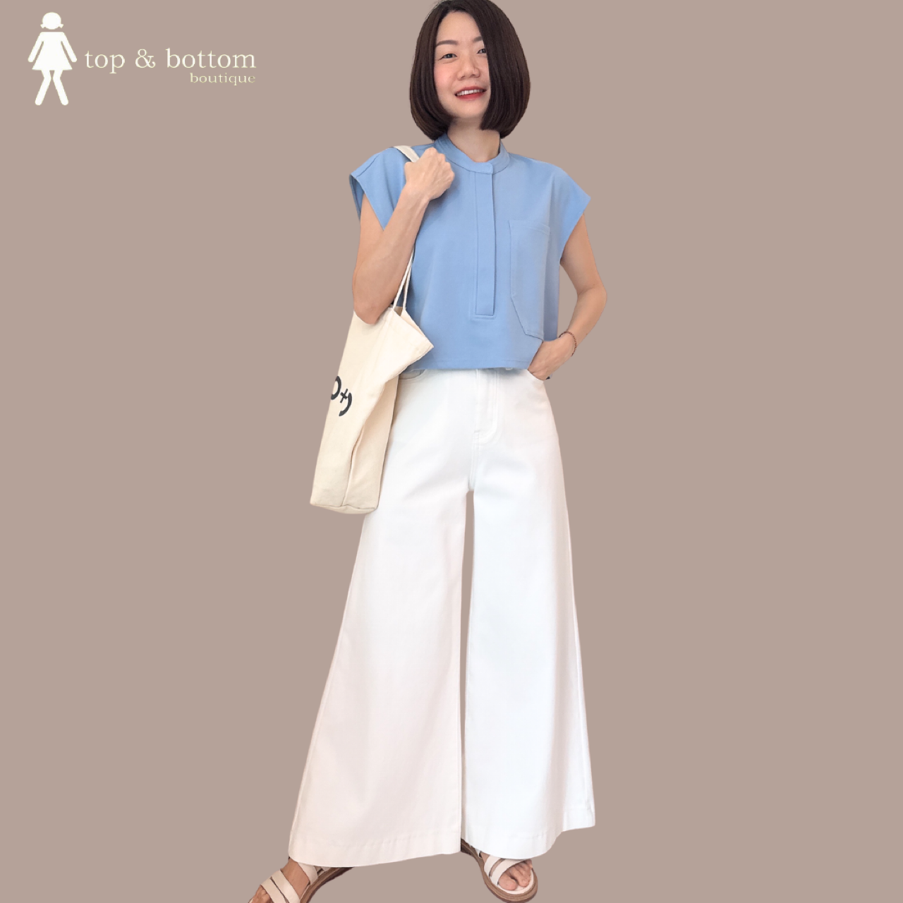 V SLEEVE SOFT FABRIC POCKET SQUARE BLOUSE