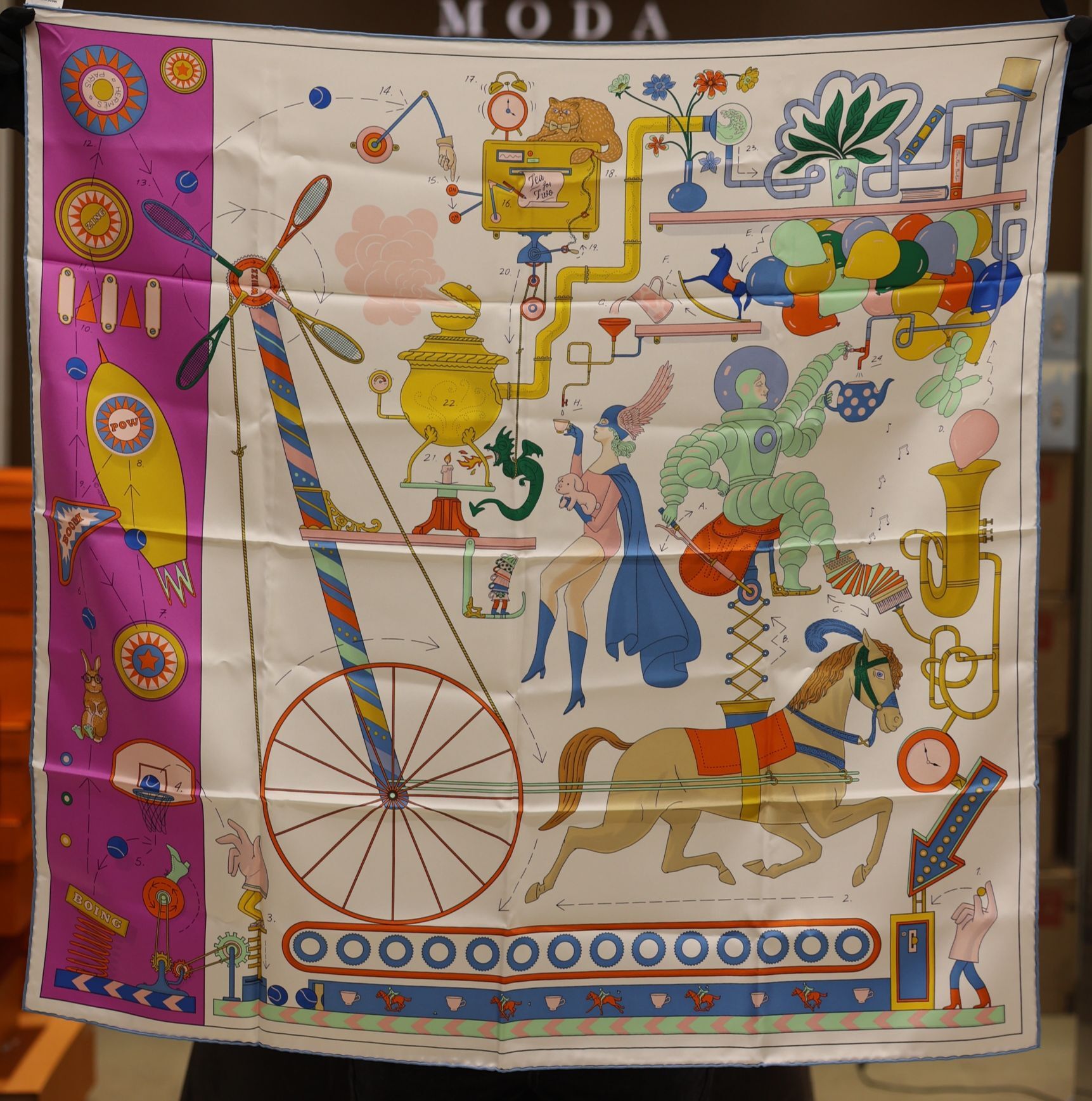 Scarf 100% soie 90 x 90cm Tea for Two