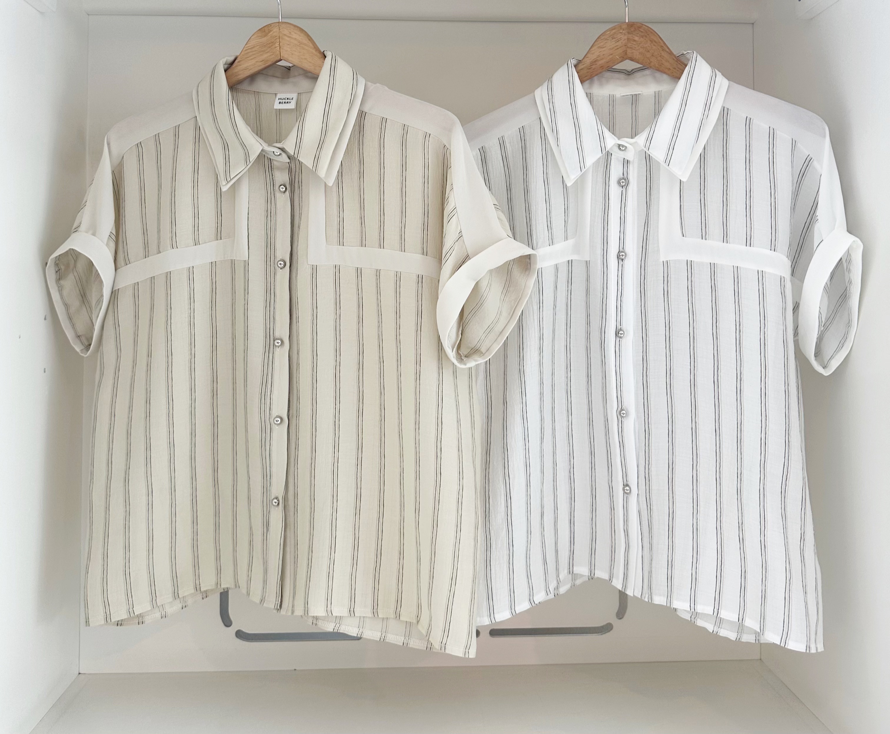 SHORT SLEEVE COLLARED STRIPED SHIRT