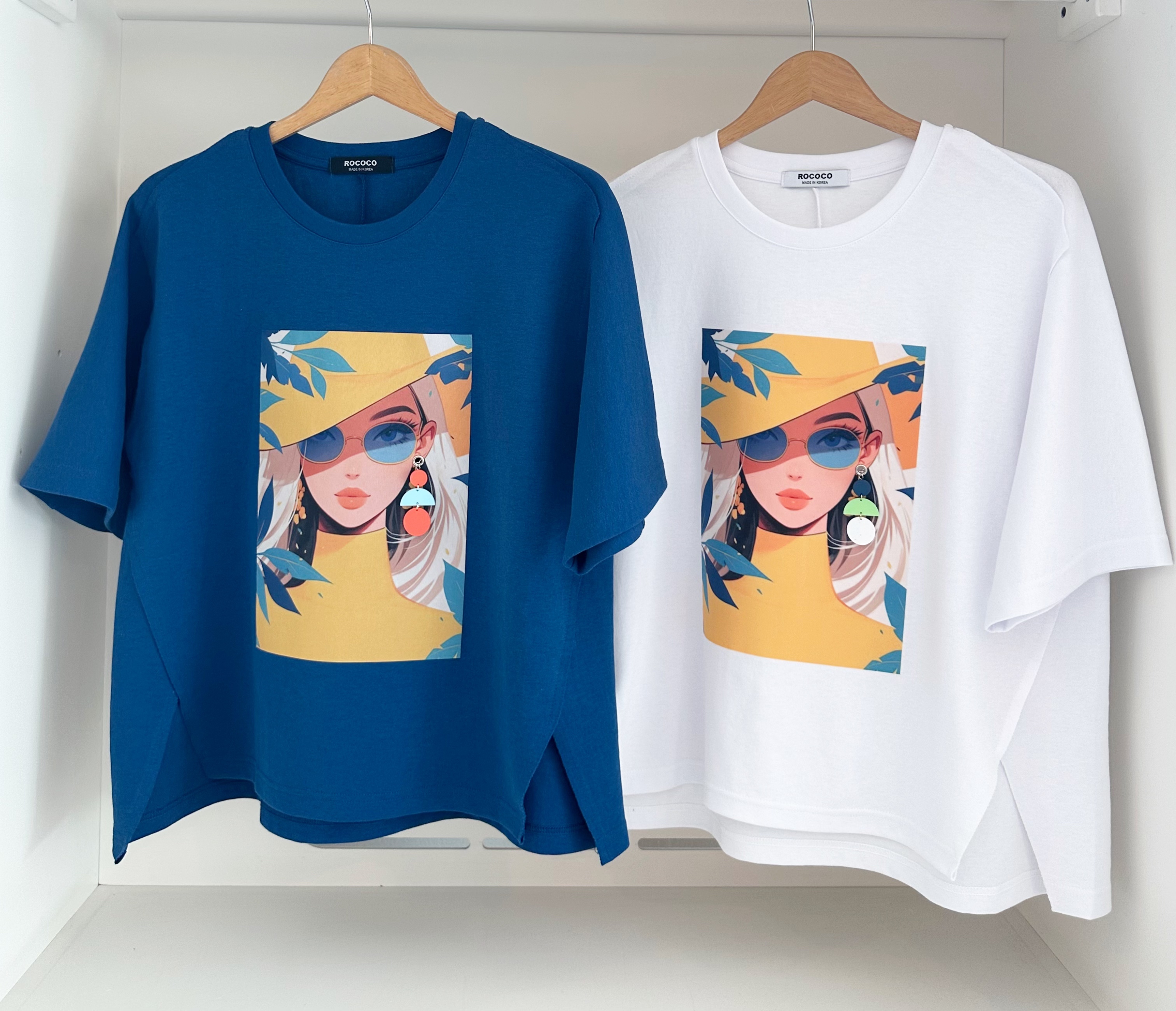 SHORT SLEEVE HAWAII GIRL WITH EARRING BLOUSE