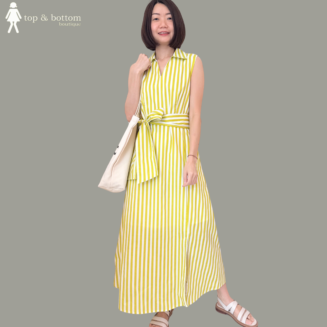 SLEEVELESS STRIPED MIDI DRESS