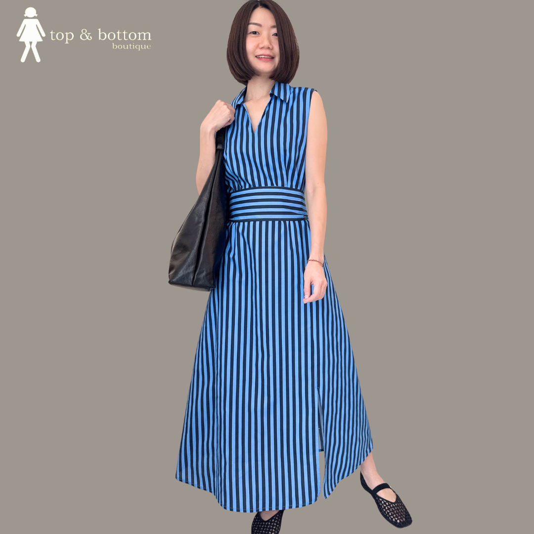 SLEEVELESS STRIPED MIDI DRESS
