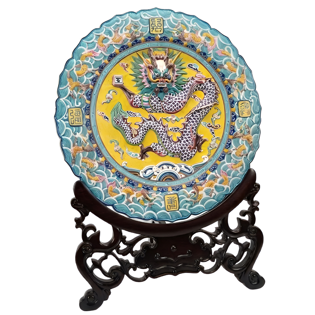 頂級藏家孤品│國家級交趾陶大師 呂建勳 殿堂級絕筆巨作《千禧萬壽無疆九龍盤》
