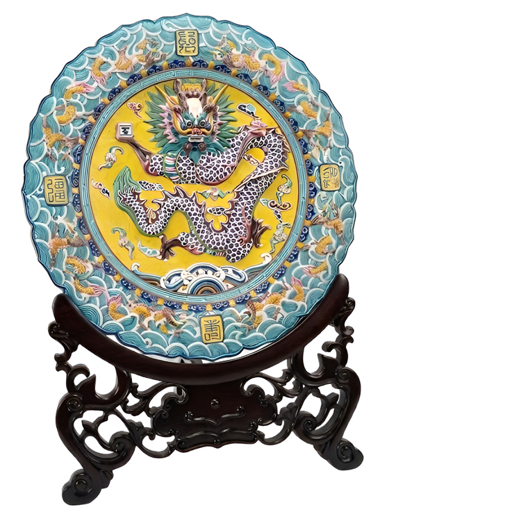 鹿港窯禮品館│頂級珍藏│國家級交趾陶大師 呂建勳 經典巨作《千禧萬壽無疆九龍盤》