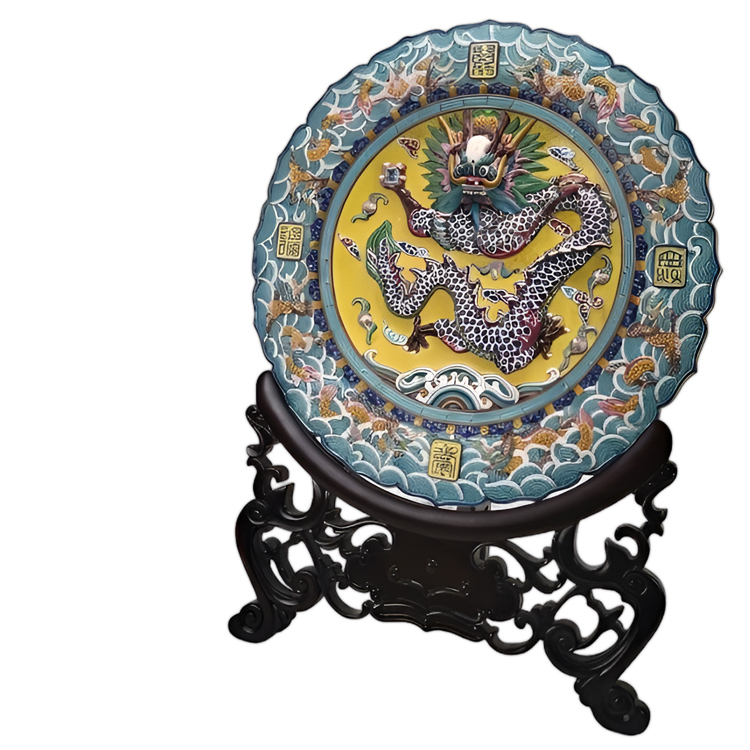 鹿港窯禮品館│頂級珍藏│國家級交趾陶大師 呂建勳 經典巨作《千禧萬壽無疆九龍盤》