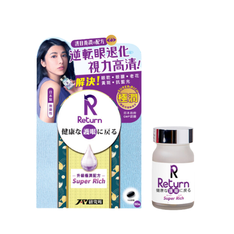 萬寧版 Return回本護眼養潤配方(極潤) 60粒｜眼睛舒適及3C用眼支援｜葉黃素及抗氧化營養｜日常營養補充
