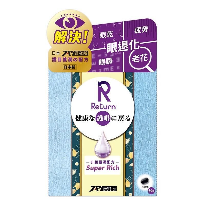 萬寧版 Return回本護眼養潤配方(極潤) 60粒｜眼睛舒適及3C用眼支援｜葉黃素及抗氧化營養｜日常營養補充