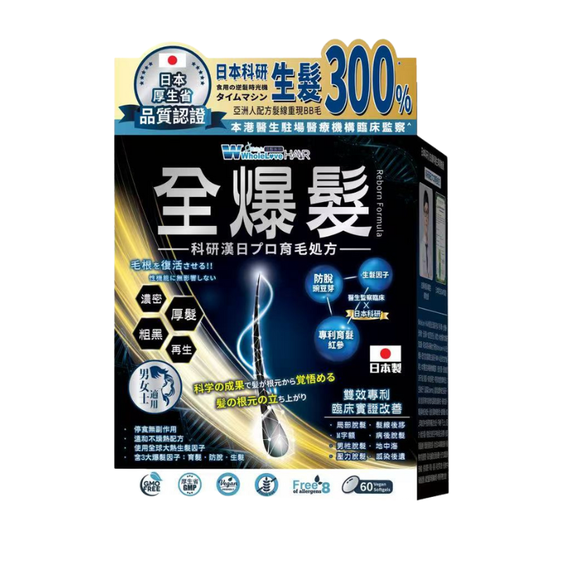 萬寧版 WholeLove Hair愛完全活髮系列 全爆髮醫學級細胞復甦配方 60粒｜日常健康支援｜成年人
