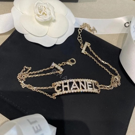 全新CHANEL頸鍊 淡金屬/雙排水鑽LOGO 香奈兒CHOKER NECKLACE #BRAND NEW #香榭站正品