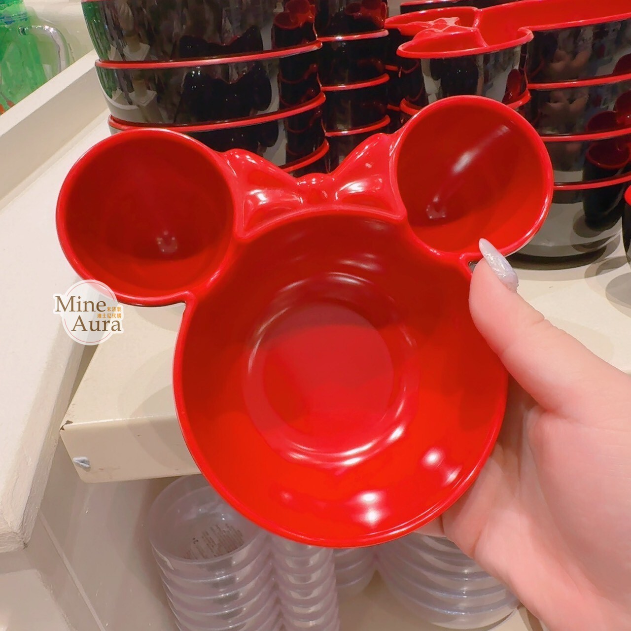 米妮 Minnie 米奇頭 紅黑色 造型 小款 餐盤 -香港迪士尼樂園