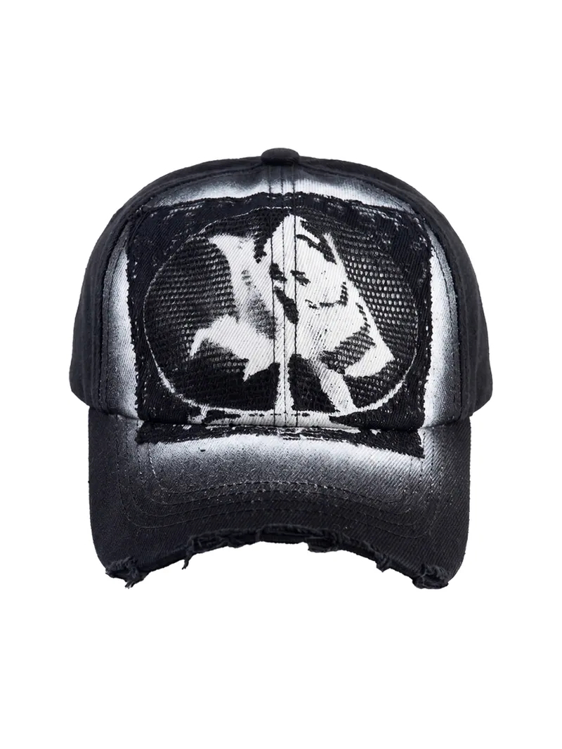 Enclave｜Lace-Looked Spray Print "Cut-Off" Cap (Black)
