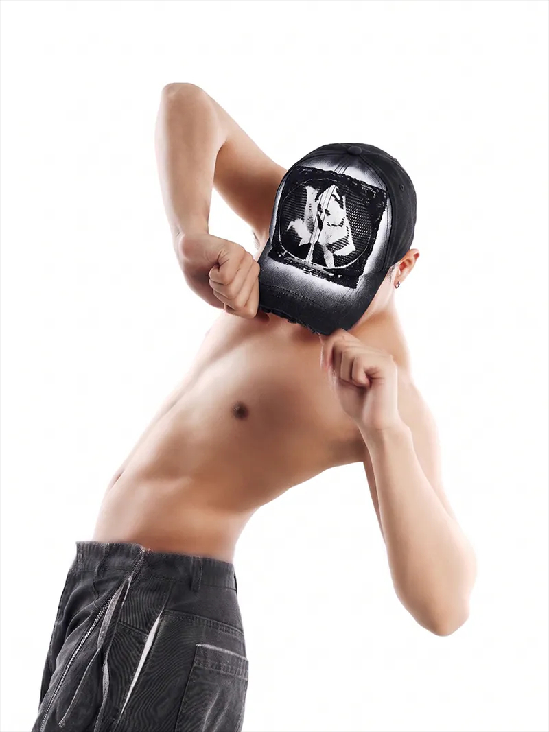 Enclave｜Lace-Looked Spray Print "Cut-Off" Cap (Black)