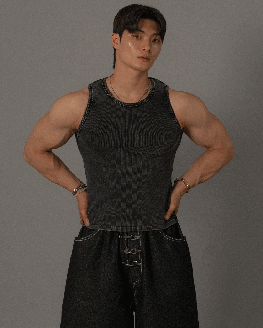 Elastic Pigment Ribbed Vest