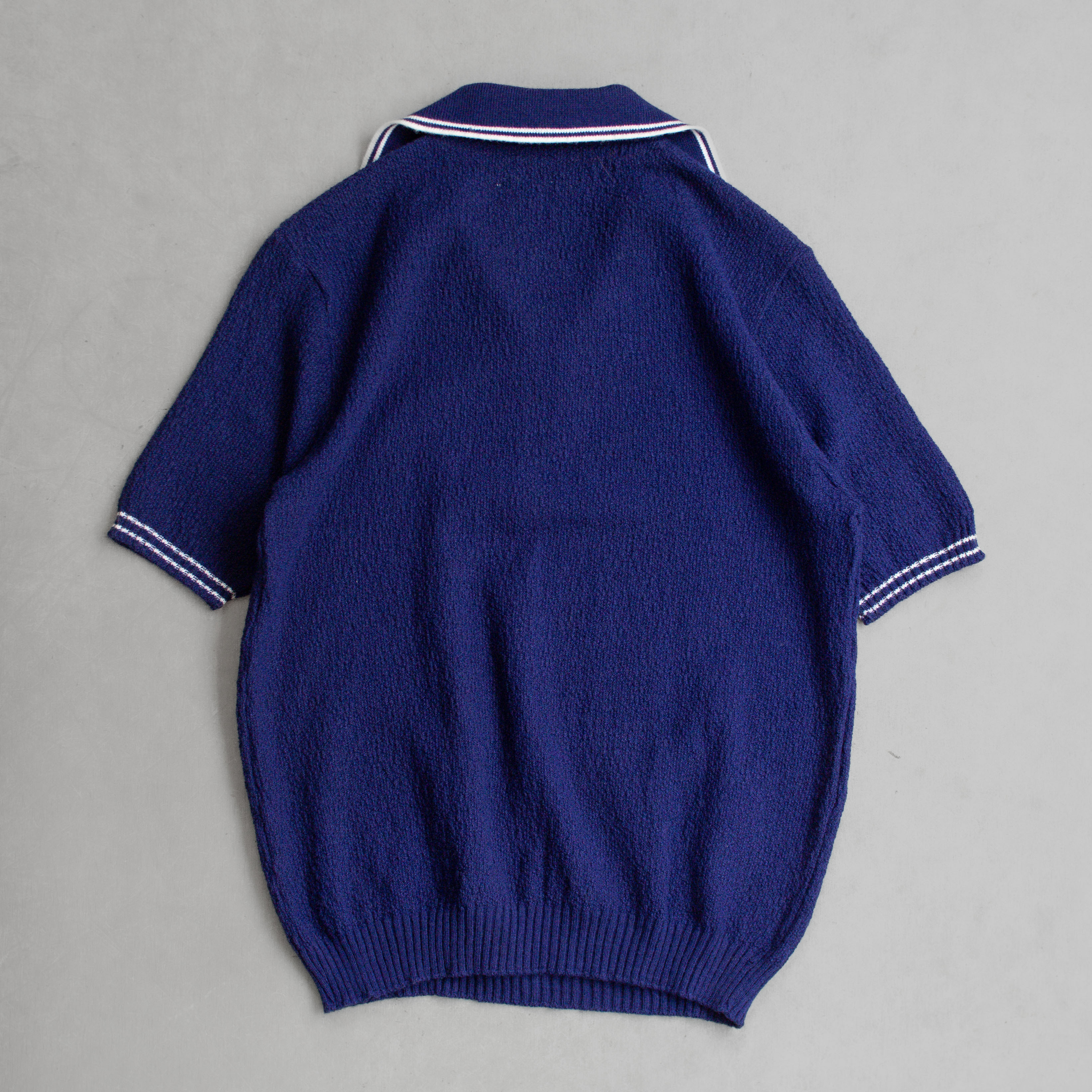 VINTAGE KNIT POLO SHIRT 美國 藍色 滾邊 針織 拉鍊 短袖 套頭衫