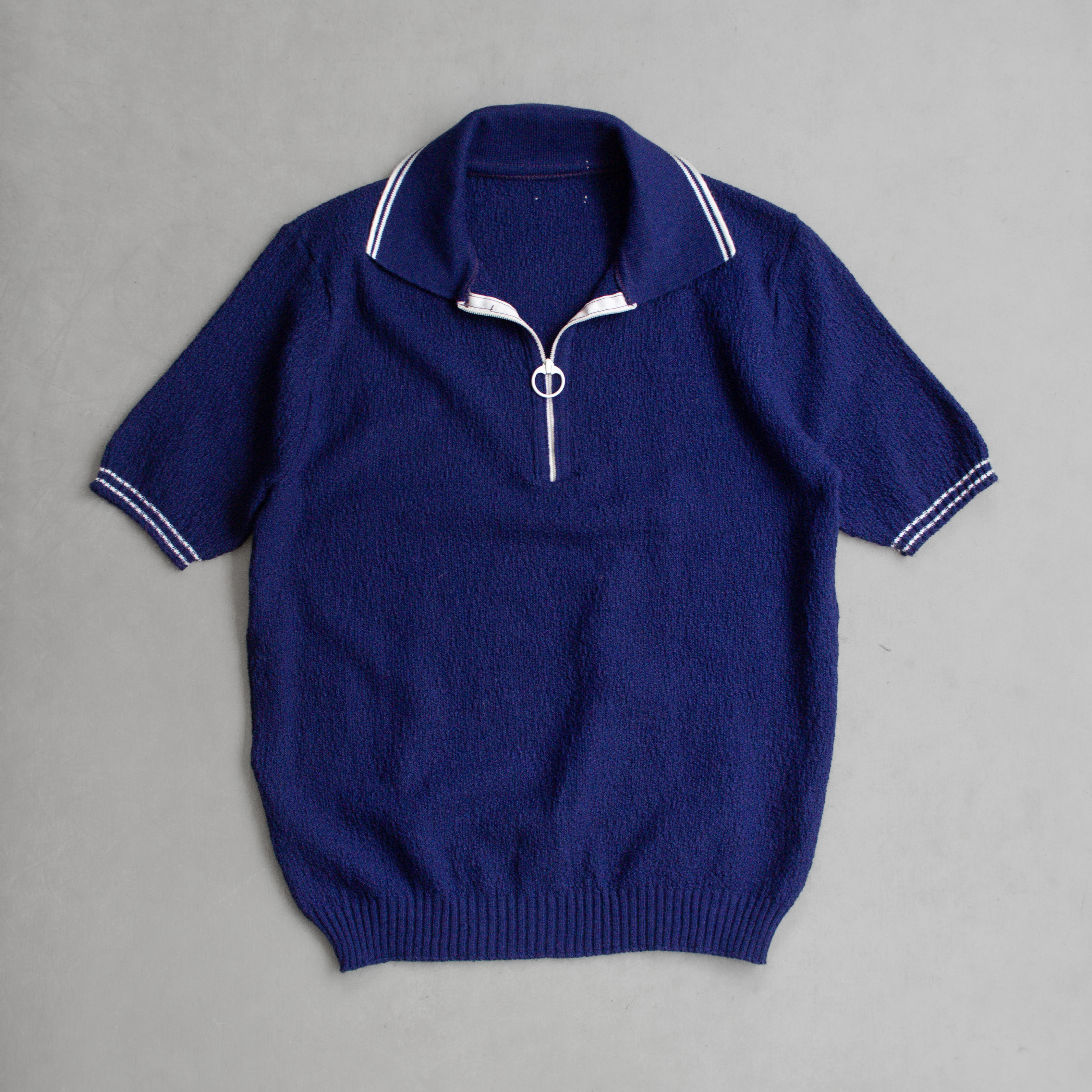 VINTAGE KNIT POLO SHIRT 美國 藍色 滾邊 針織 拉鍊 短袖 套頭衫