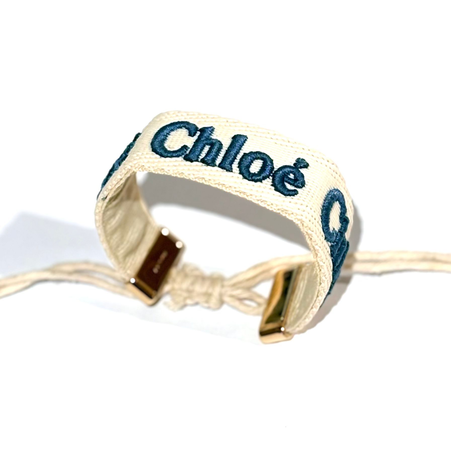 全新Chloe woody 手帶 白底刺繡藍色編織字母 #BRAND NEW #香榭站正品