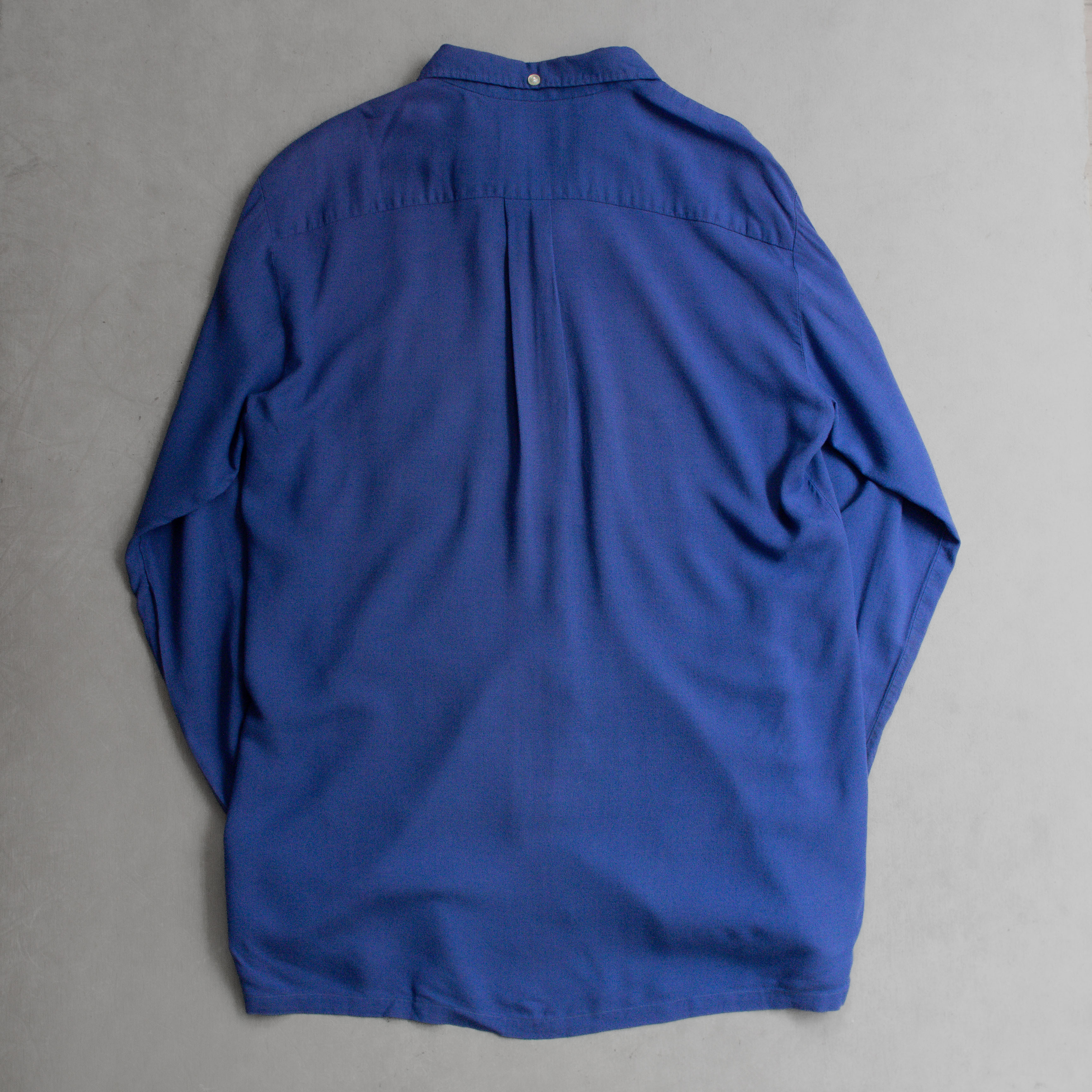 60S VINTAGE RAYON OPEN SHIRT 美國 藍色 嫘縈 開領 長袖 襯衫