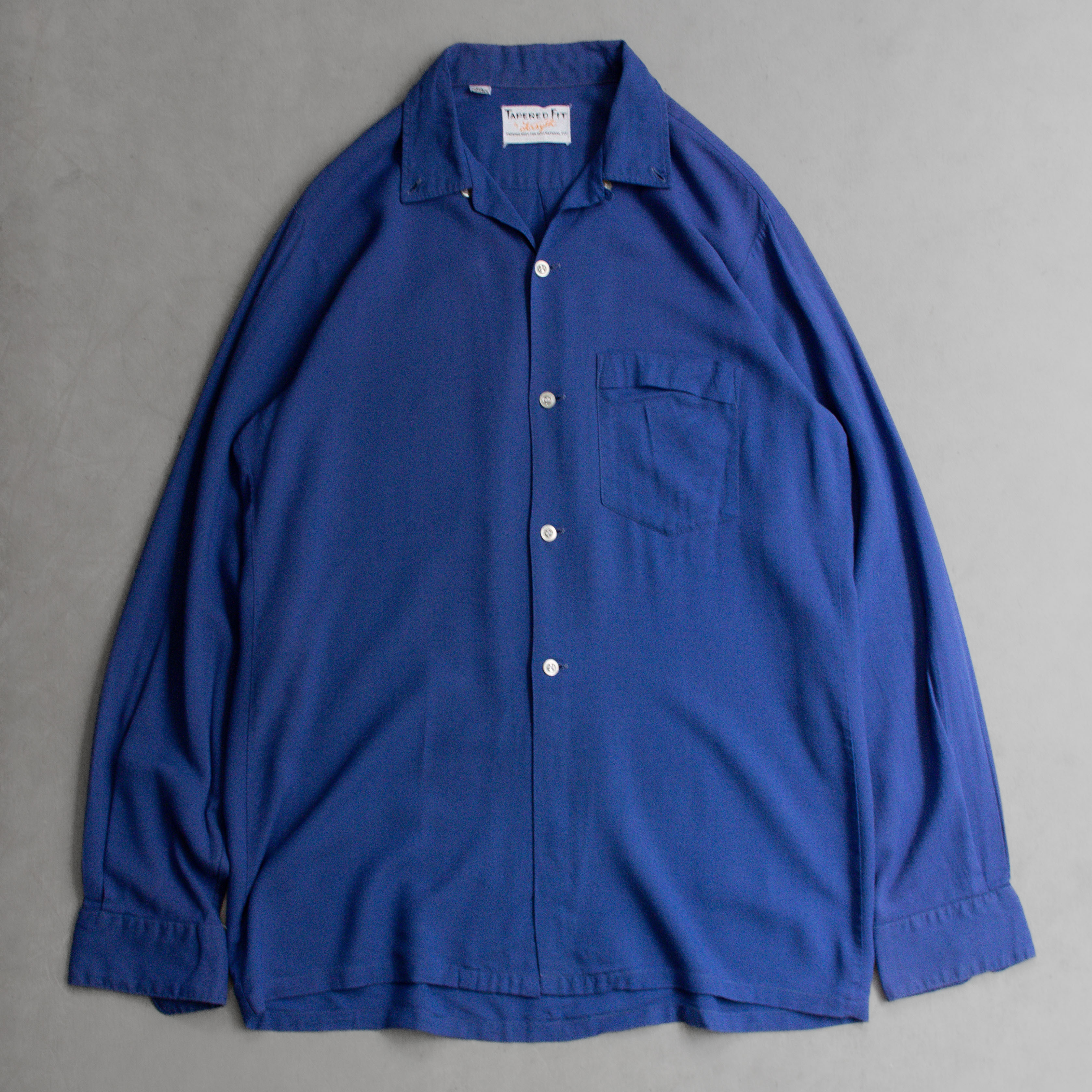 60S VINTAGE RAYON OPEN SHIRT 美國 藍色 嫘縈 開領 長袖 襯衫