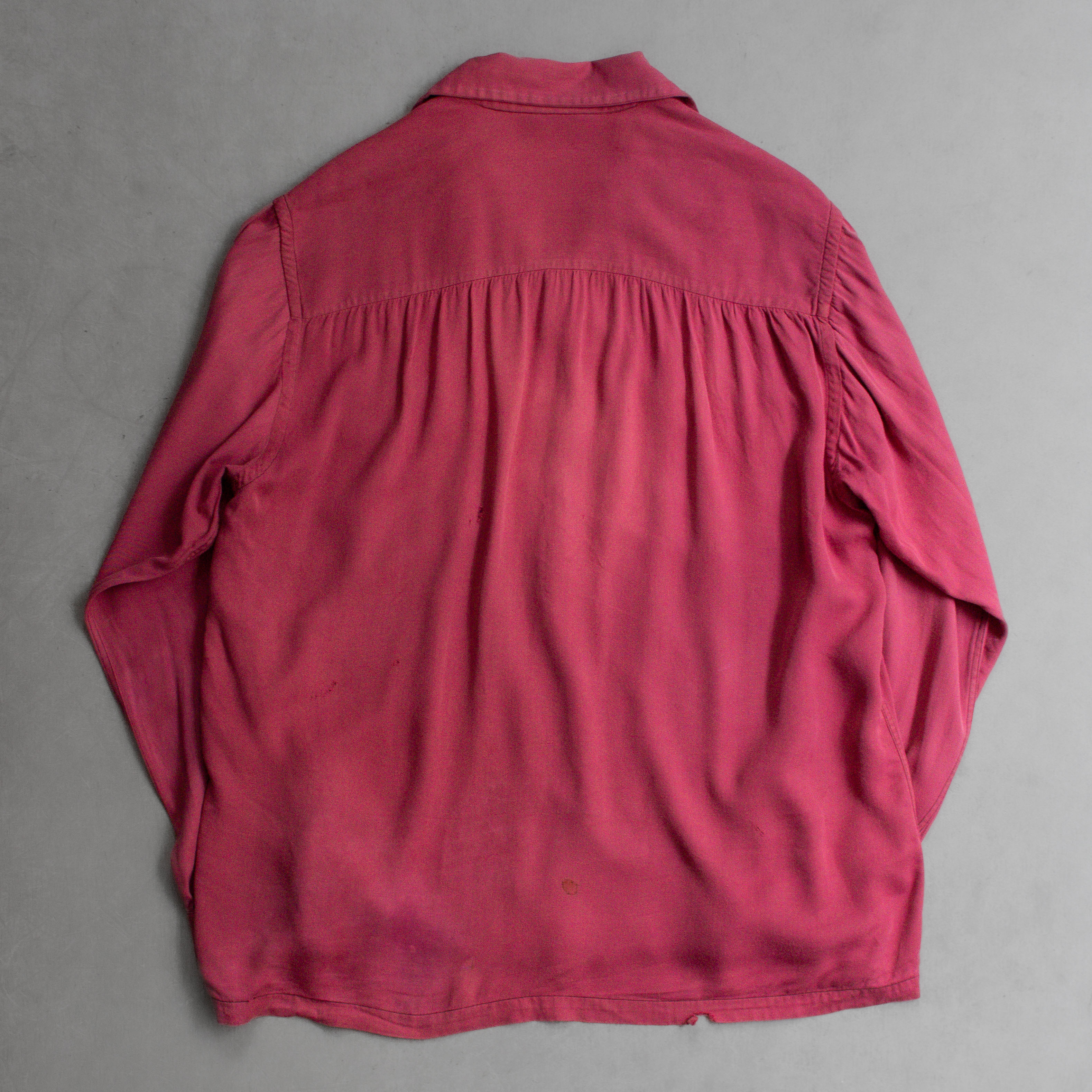50S VINTAGE RAYON OPEN SHIRT 美國製 酒紅 嫘縈 開領 長袖 襯衫