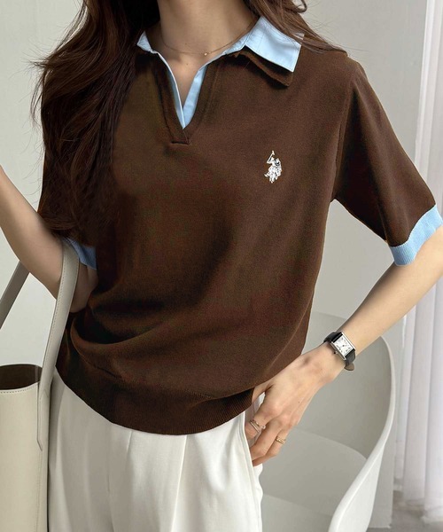 日本🇯🇵連線 U.S. POLO ASSN. × GeeRA 襯衫領疊層針織Polo衫 短袖 襯衫 休閒 刺繡 針織 Polo衫 5色(任買兩件711免運)/預購