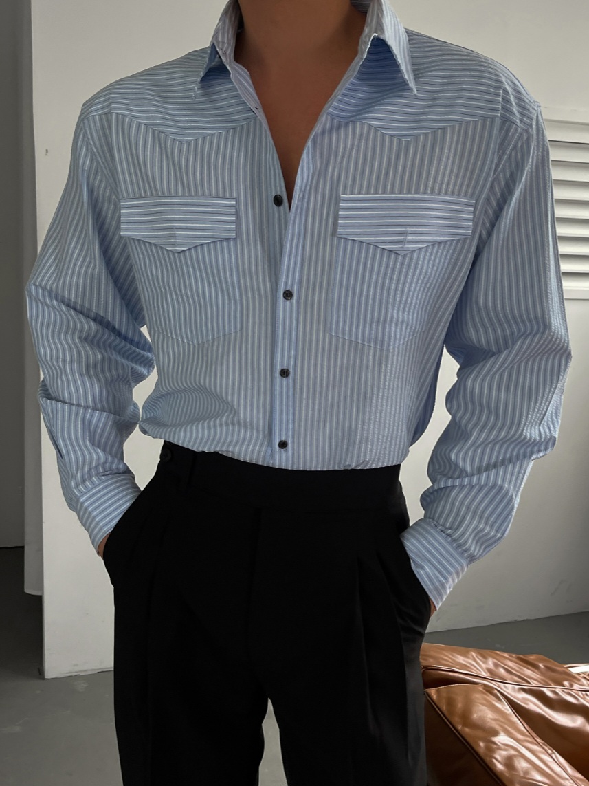 Double Pocket Western Stripe Shirt