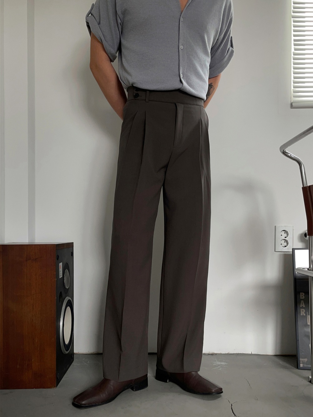 Belted Pintuck Wide Slacks