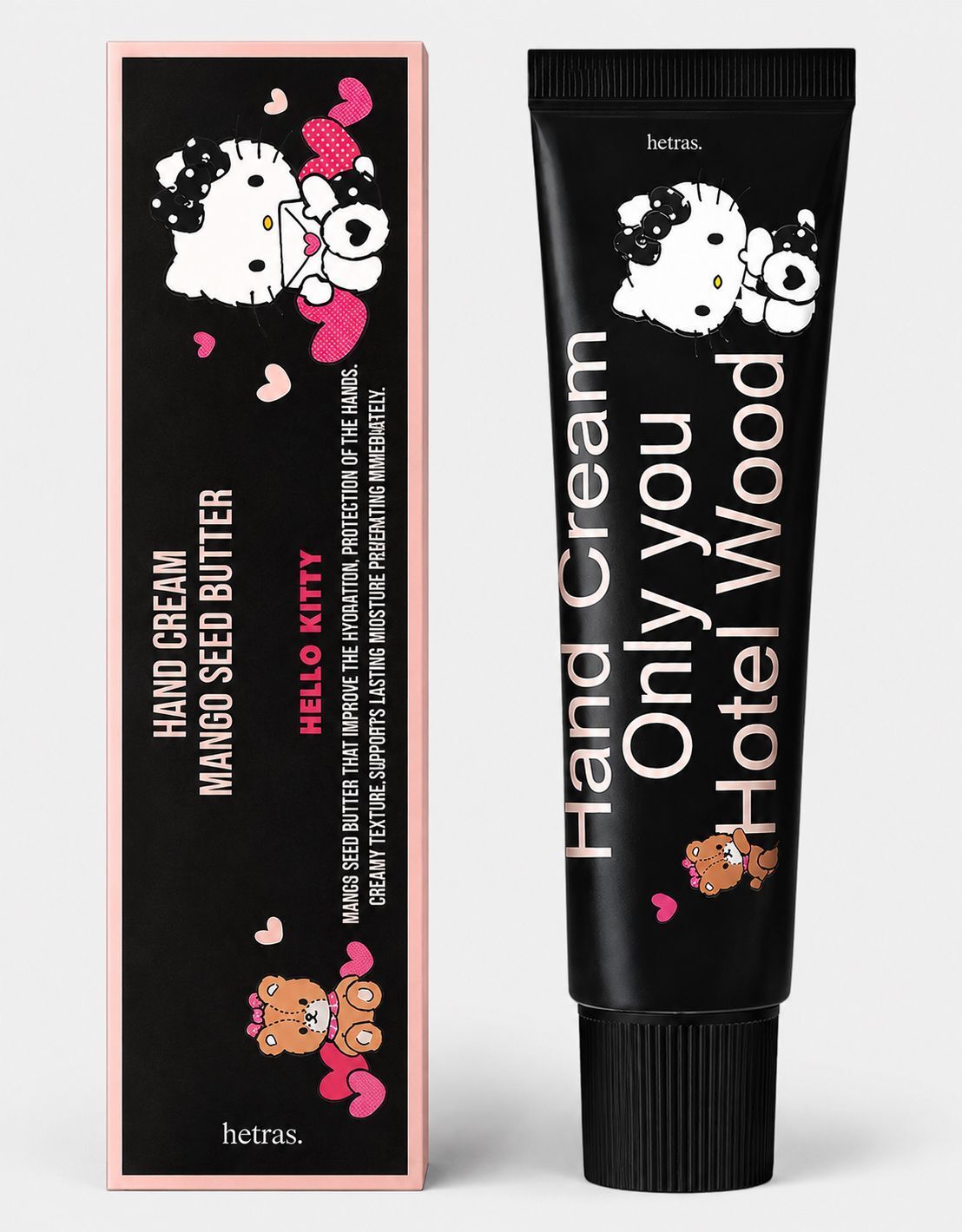 BN032 hetras. x HELLO KITTY 芒果籽保濕香氛護手霜 (黑色包裝) - 酒店木 Hotel Wood
