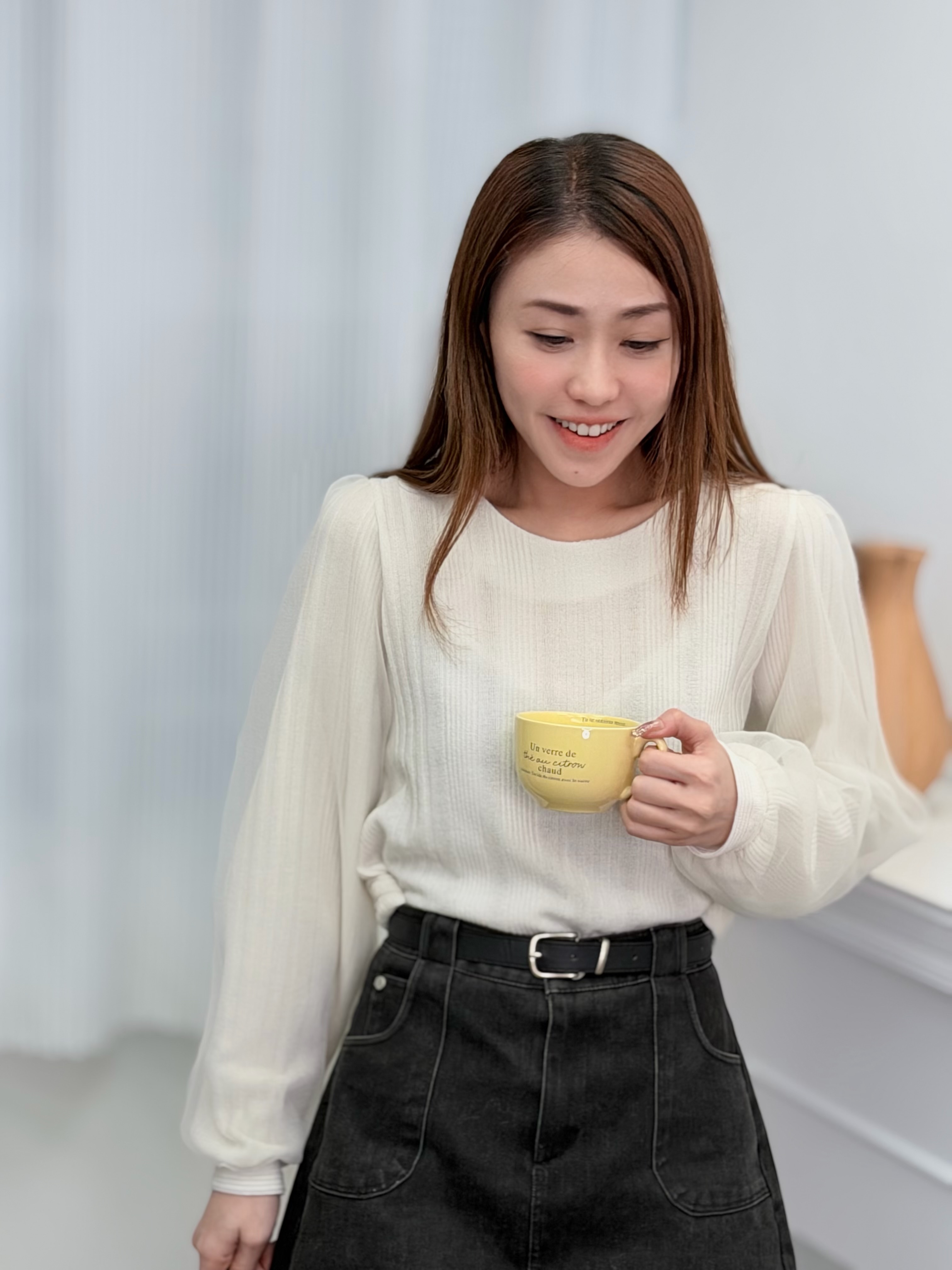 H1016🤎泡泡袖麻花針織上衣