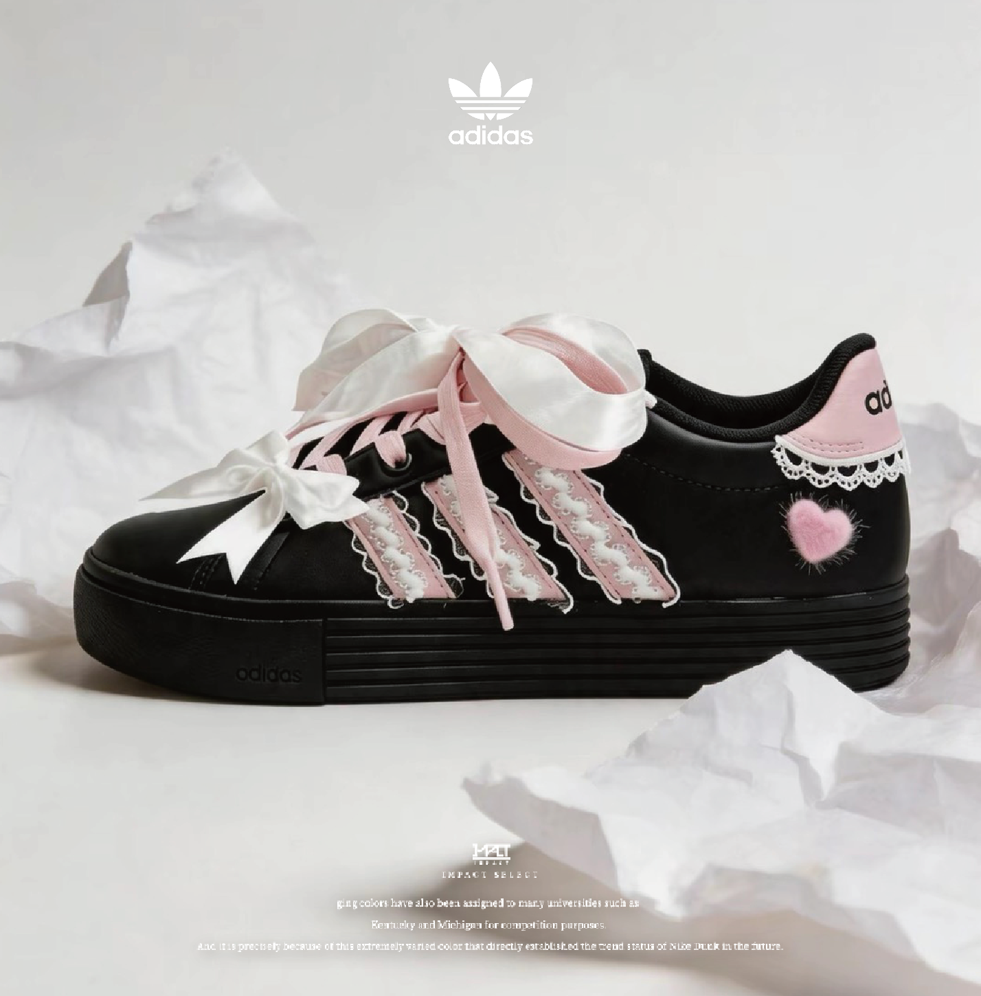 【訂製款】adidas Daily 4.0 暗夜桃心 酷甜 少女 蝴蝶結 黑粉