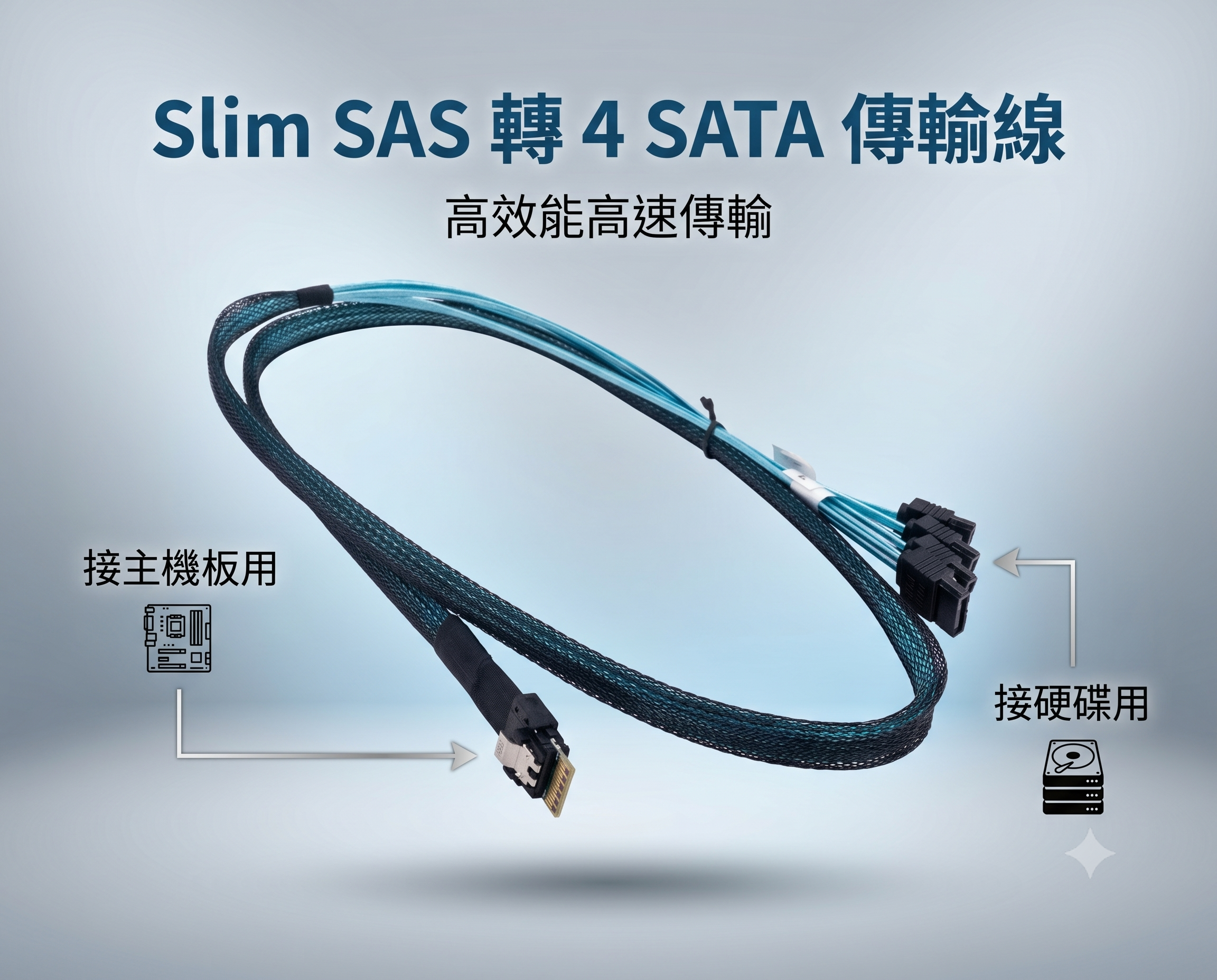 Slim SAS SFF-8654 4i轉 4埠 SATA 硬碟 排線 傳輸線 磁碟陣列 RAID