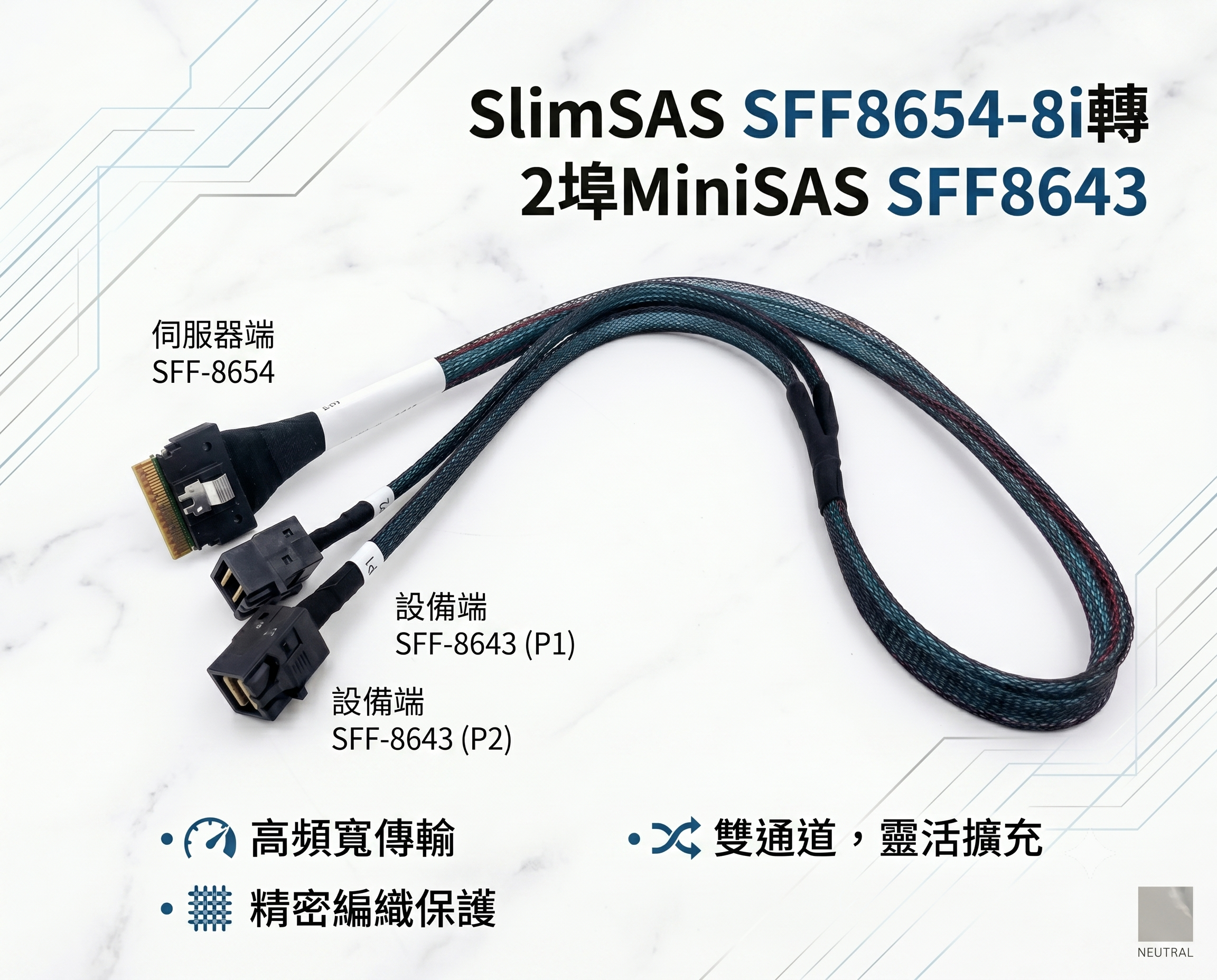 安費諾 SilmSAS SFF8654 8i 轉 2埠 MiniSAS SFF8643 1轉2 傳輸線 排線 RAID 磁碟陣列