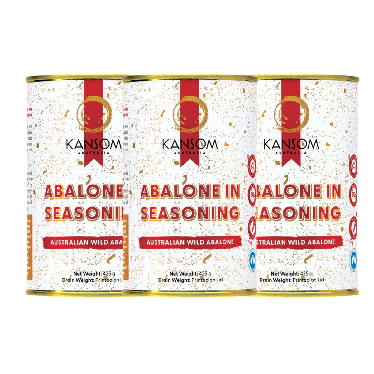 澳洲野生捕獲鮑魚 Kansom Canned Abalone in Seasoning 1P/85g 黑邊鮑汁鮑魚 (白罐: 鮑汁版)