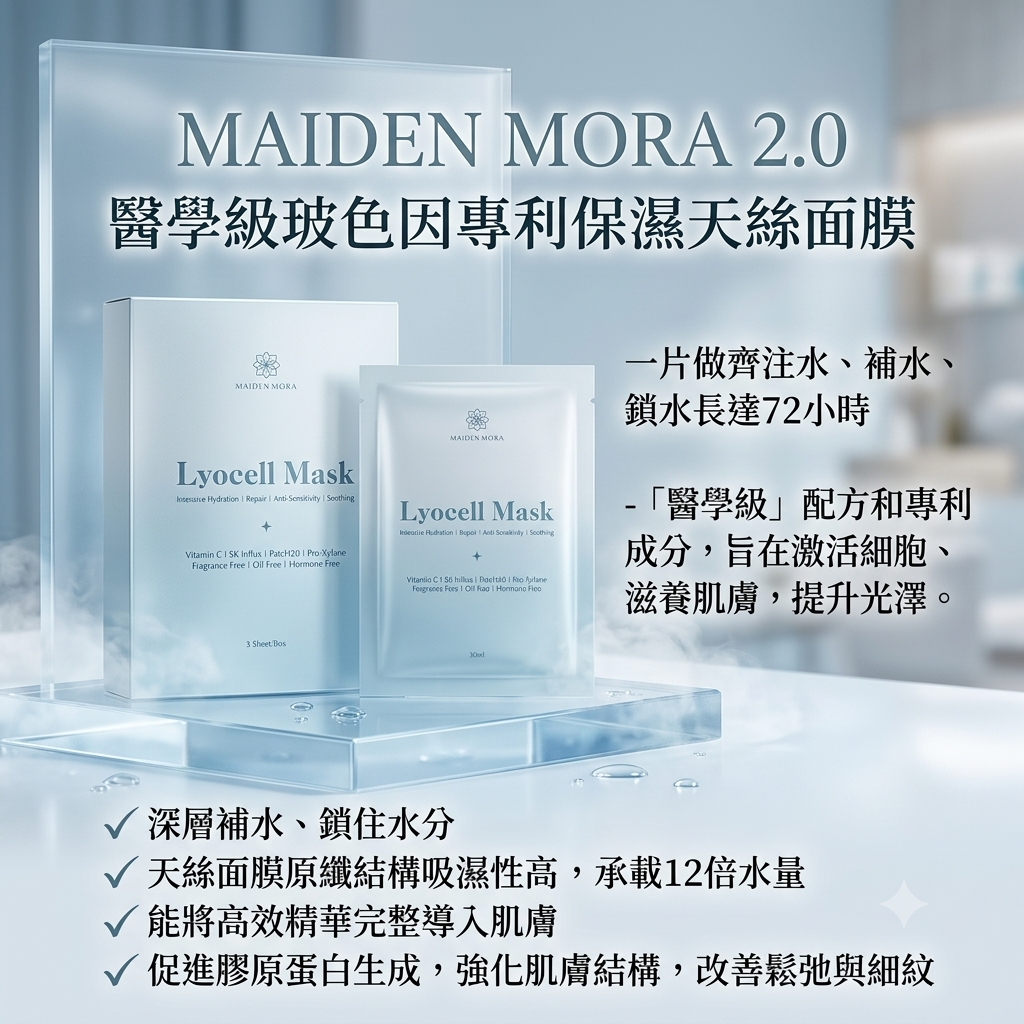 【MAIDEN MORA 2.0 醫學級玻色因專利保濕天絲面膜 (1盒5片)】