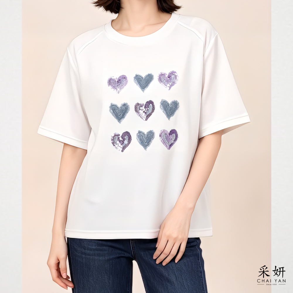 刺繡亮片愛心短袖上衣