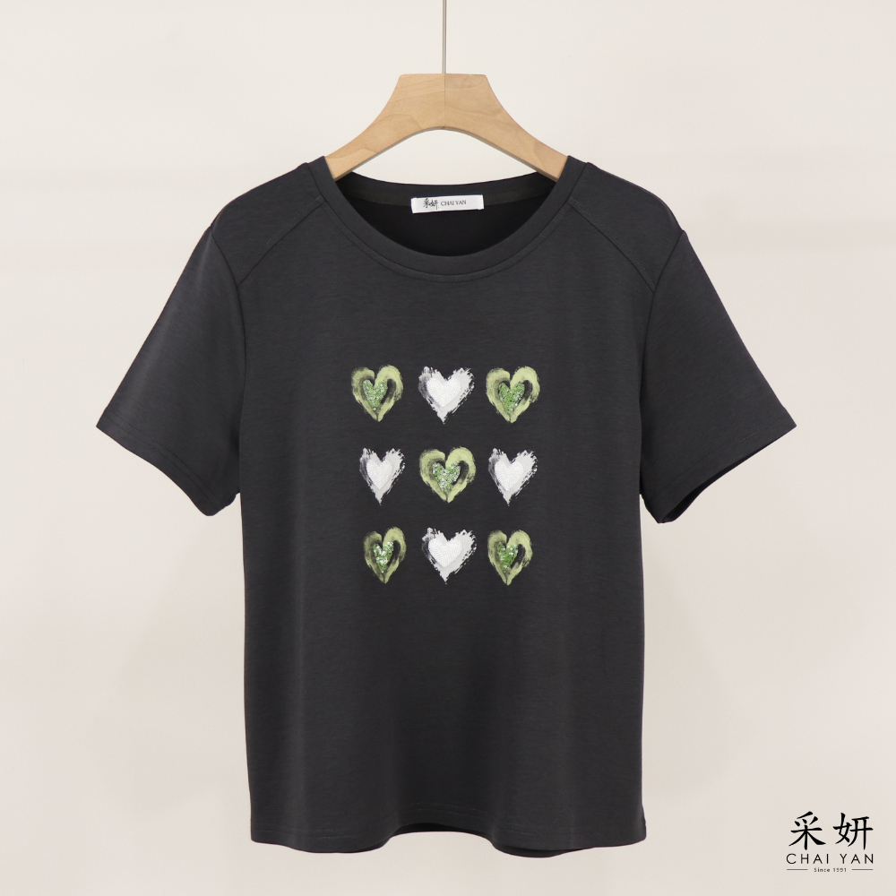 刺繡亮片愛心短袖上衣