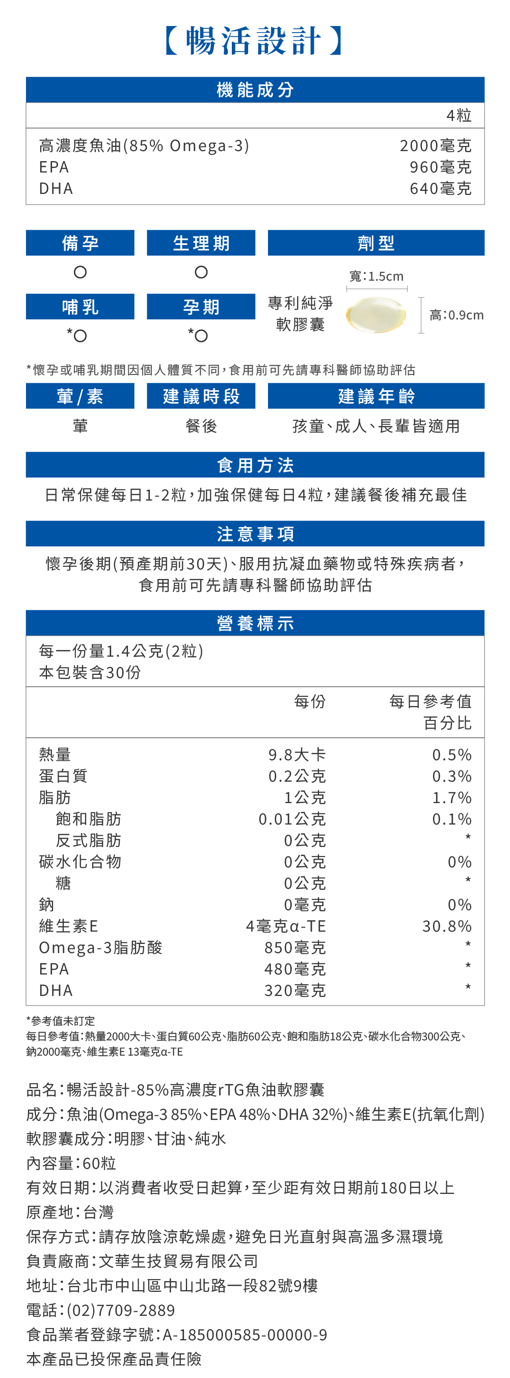 【暢活設計】魚油的營養標及產品資訊
