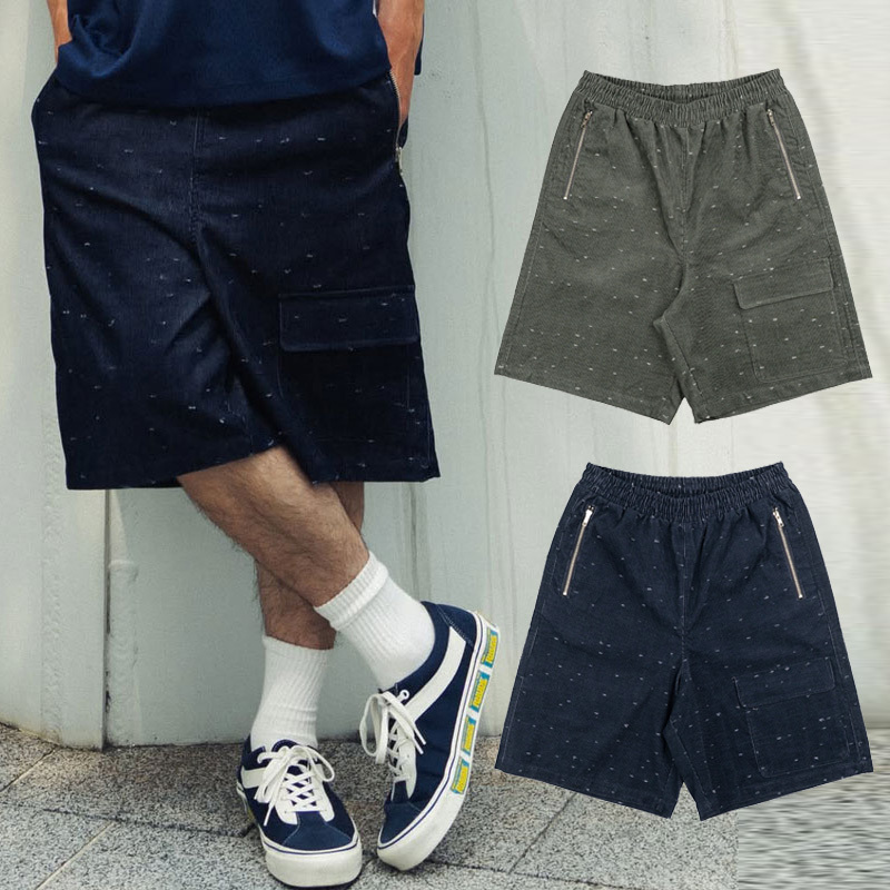 idealism Zipper Shorts 綠色 藍色 雪花 燈芯絨 口袋 短褲【ID26019】