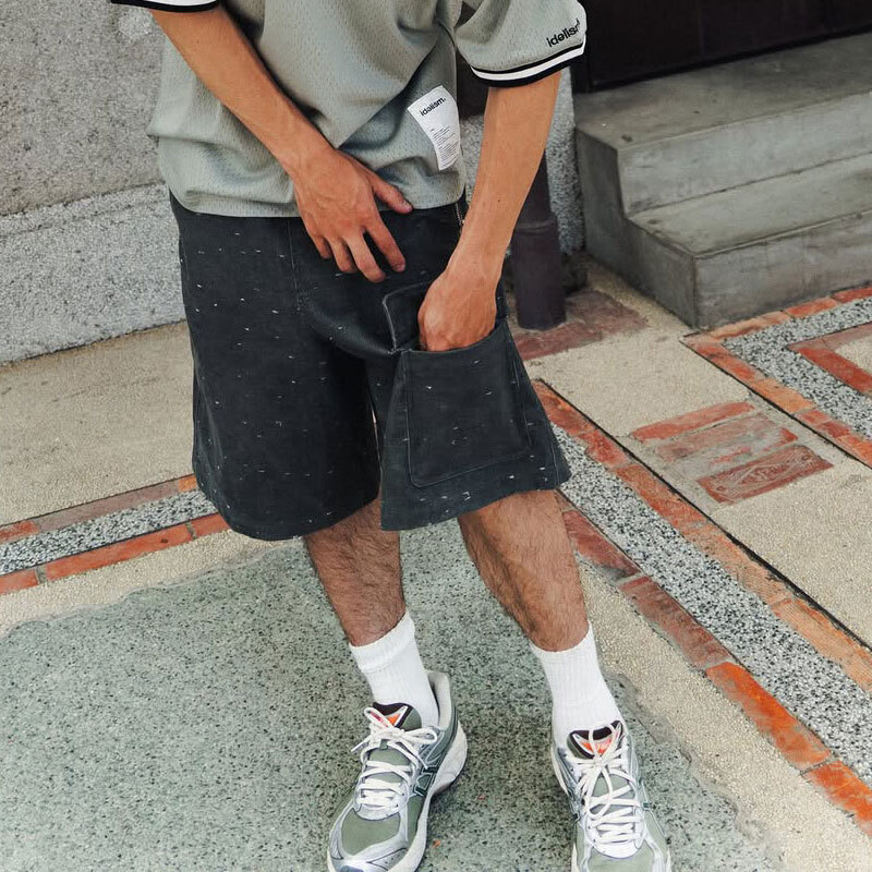 idealism Zipper Shorts 綠色 藍色 雪花 燈芯絨 口袋 短褲【ID26019】