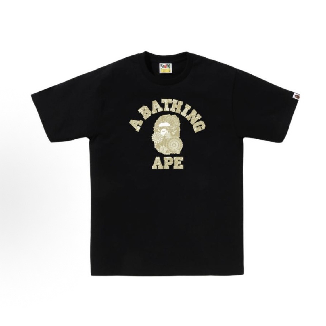 -(B3b04)-A BATHING APE BAPE JAPANESE INDIGO ART CAMO COLLEGE TEE 日本藝術 迷彩  短Ｔ 黑黃