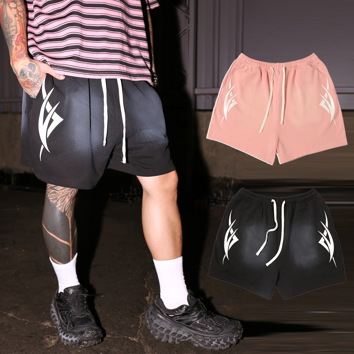 MTA GRAPHIC SWEATSHORTS 粉色 黑色 水洗 圖騰 純棉 短褲【M26SS11】