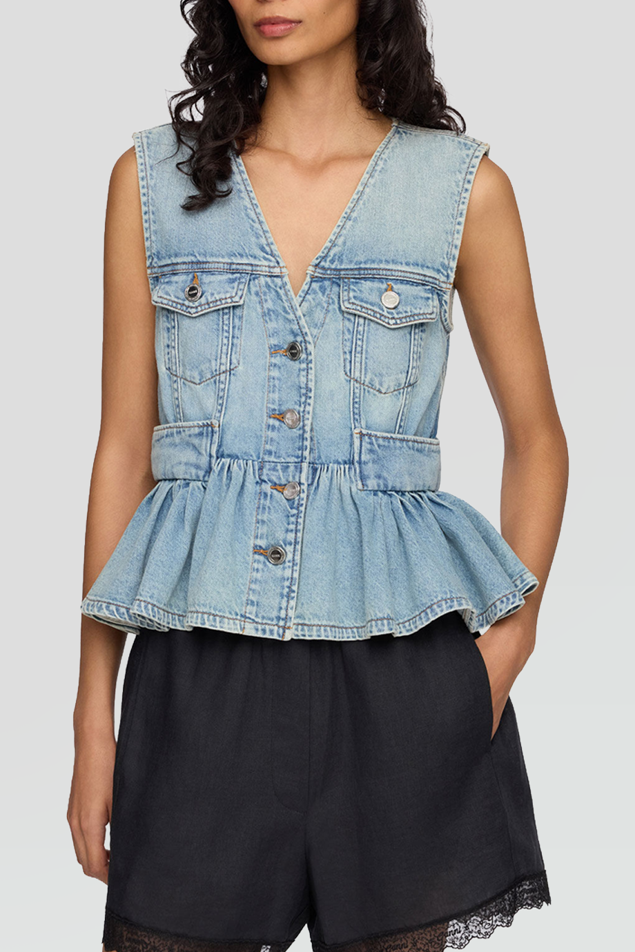 GANNI｜Lightweight Denim Peplum Vest