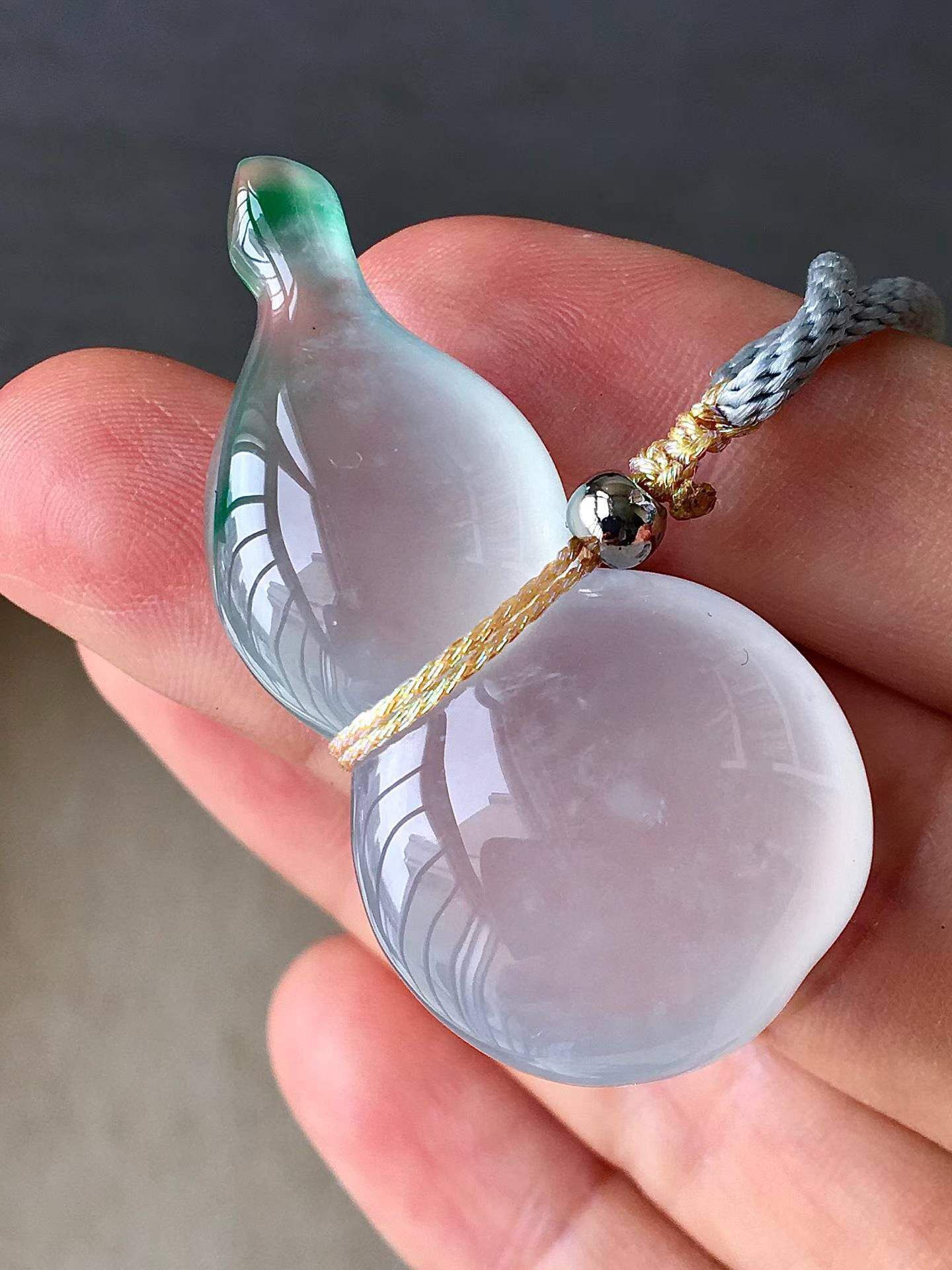 翡翠緬料高冰飄花葫蘆吊墜,天然翡翠A玉, 緬甸玉, Jade, Jadeite