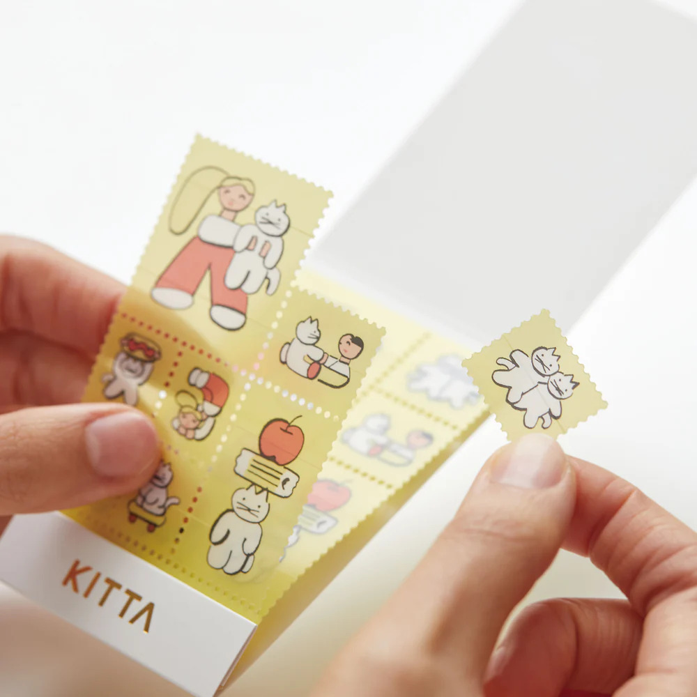 KITTA 隨身攜帶和紙膠帶 CLEAR 透明郵票 和貓咪玩｜KING JIM 日本