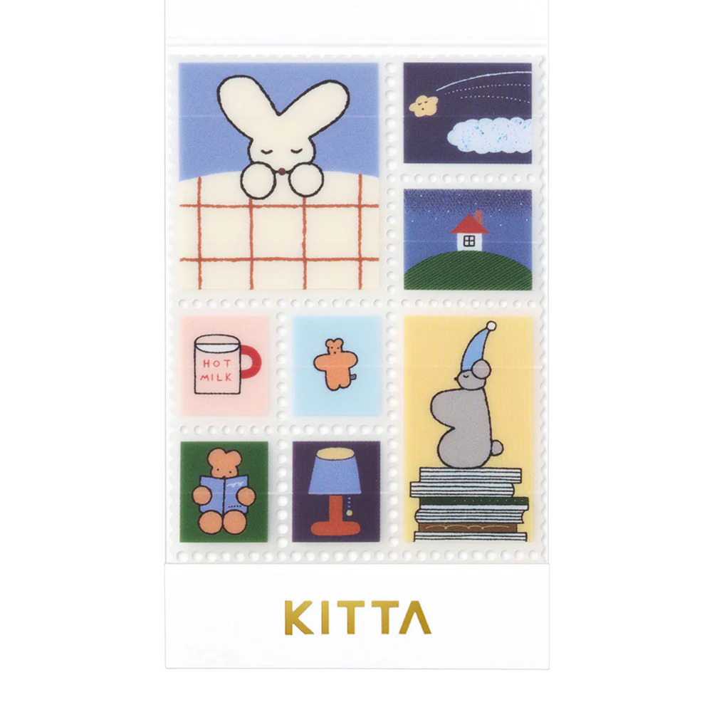 KITTA 隨身攜帶和紙膠帶 CLEAR 透明郵票 睡前時光｜KING JIM 日本