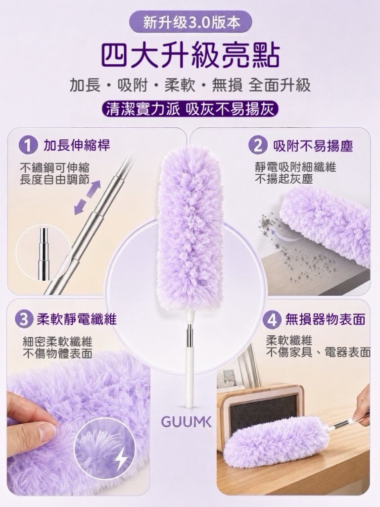 GUUMK 伸縮靜電除塵撢（送3個替換撢頭）