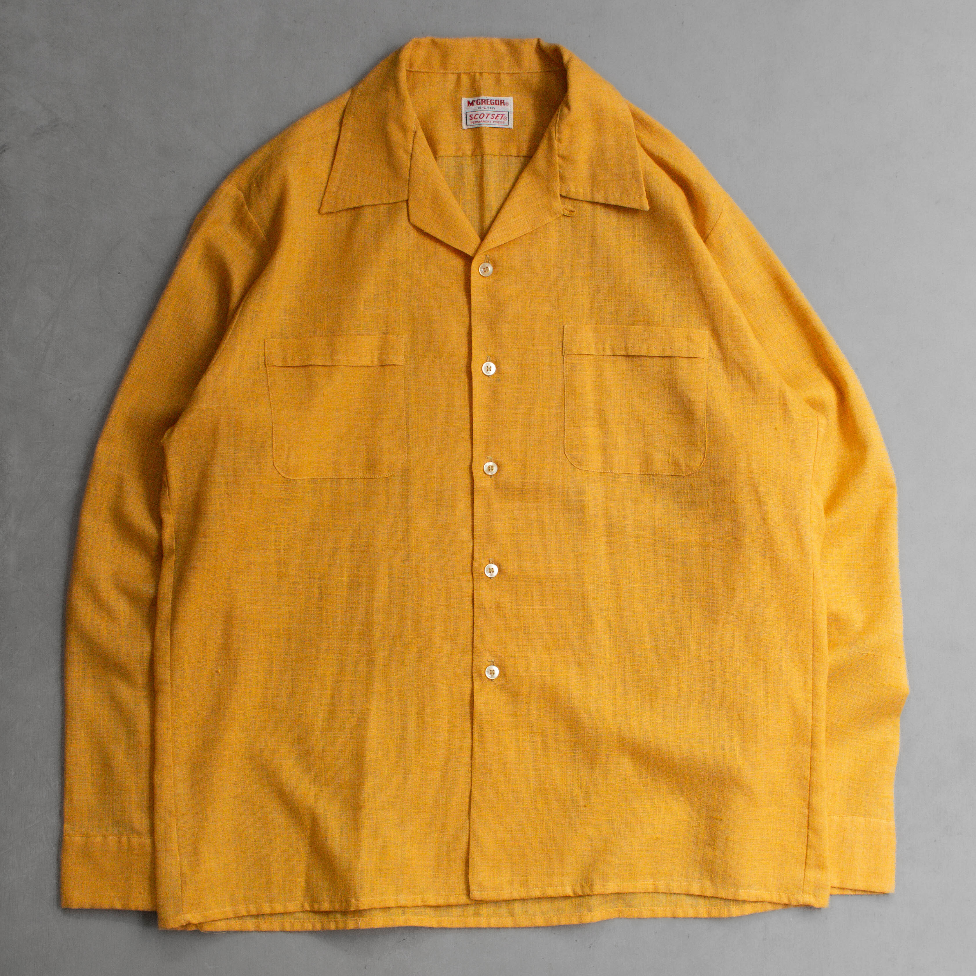 60S MCGREGOR OPEN SHIRT 美國 黃色 素面 開領 長袖 襯衫