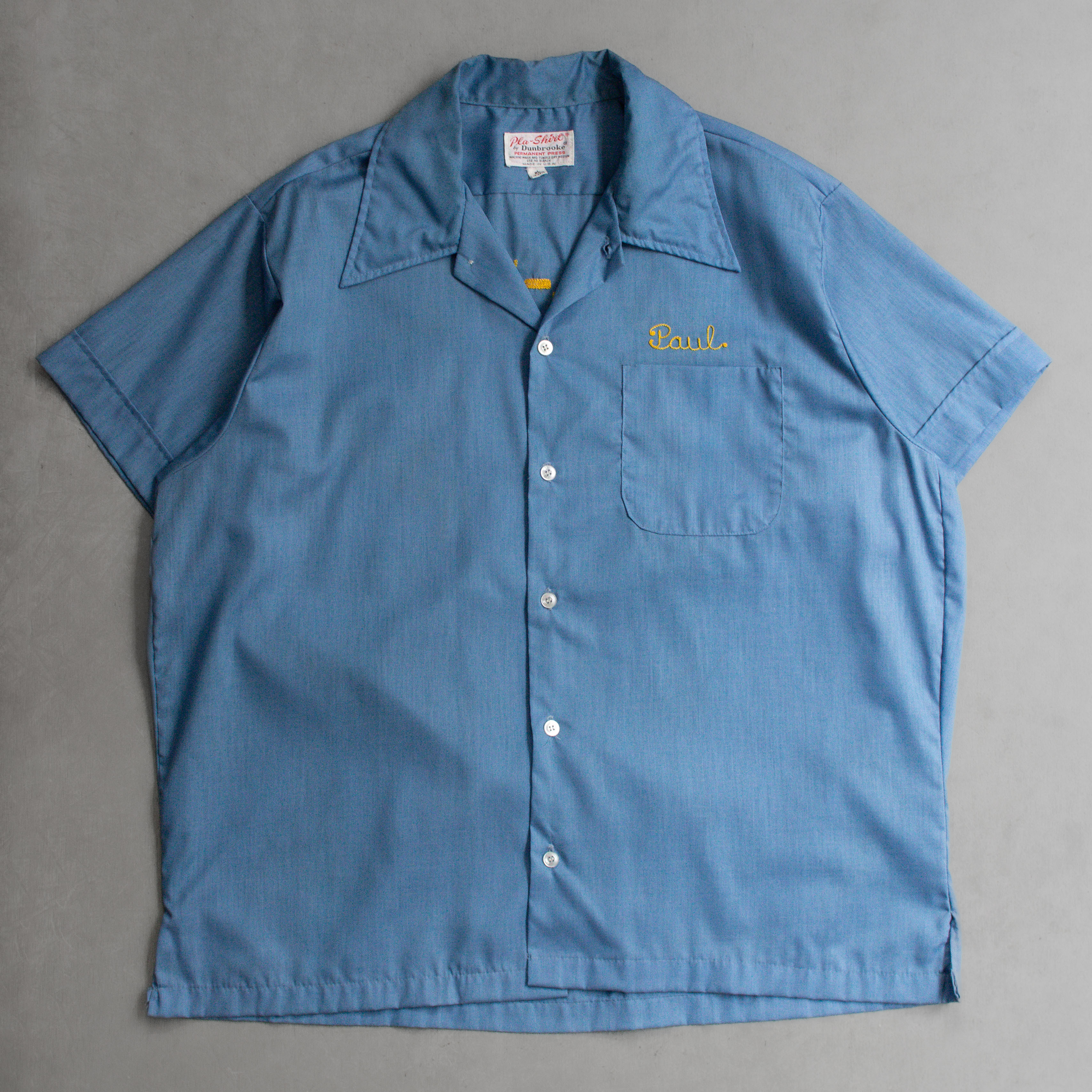 70S DUNBROOKE BOWLING SHIRT 美國製  淺藍 刺繡 短袖 保齡球 襯衫