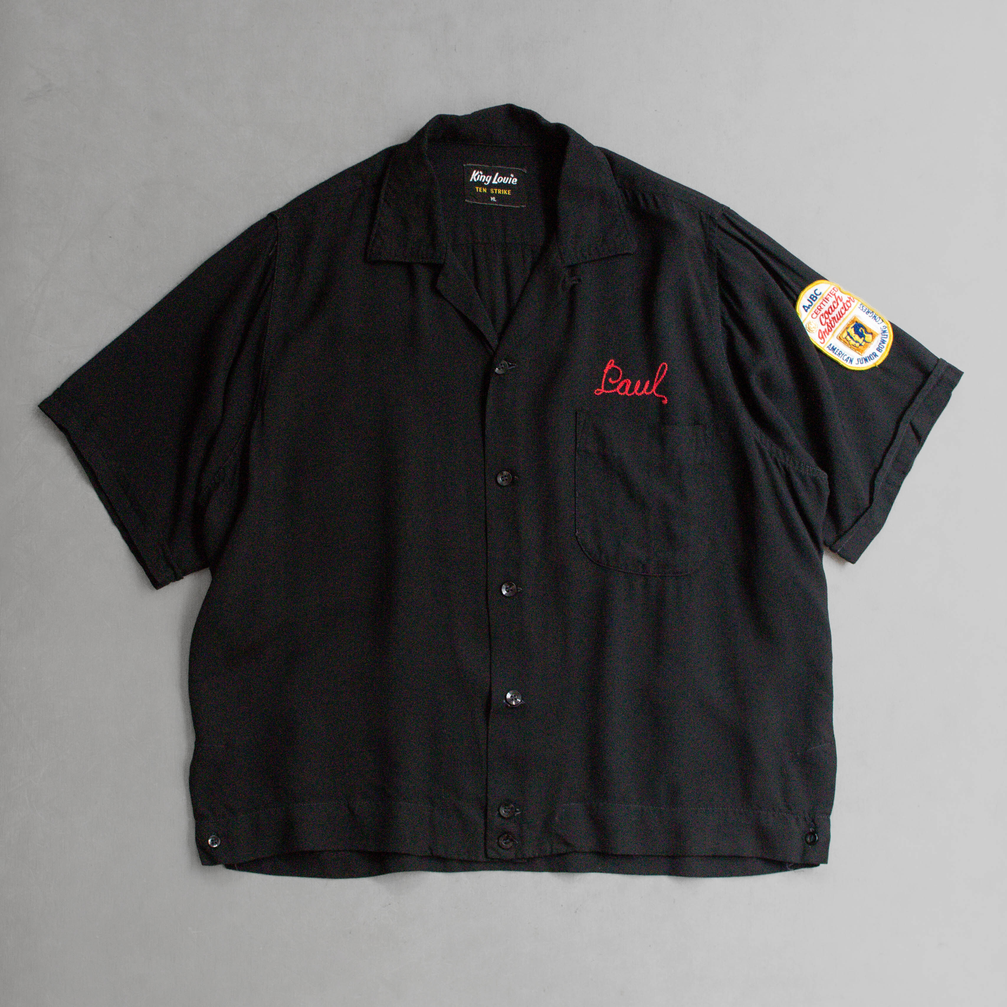 50S KING LOUIE RAYON BOWLING SHIRT 美國製 黑色 刺繡 短袖 保齡球襯衫